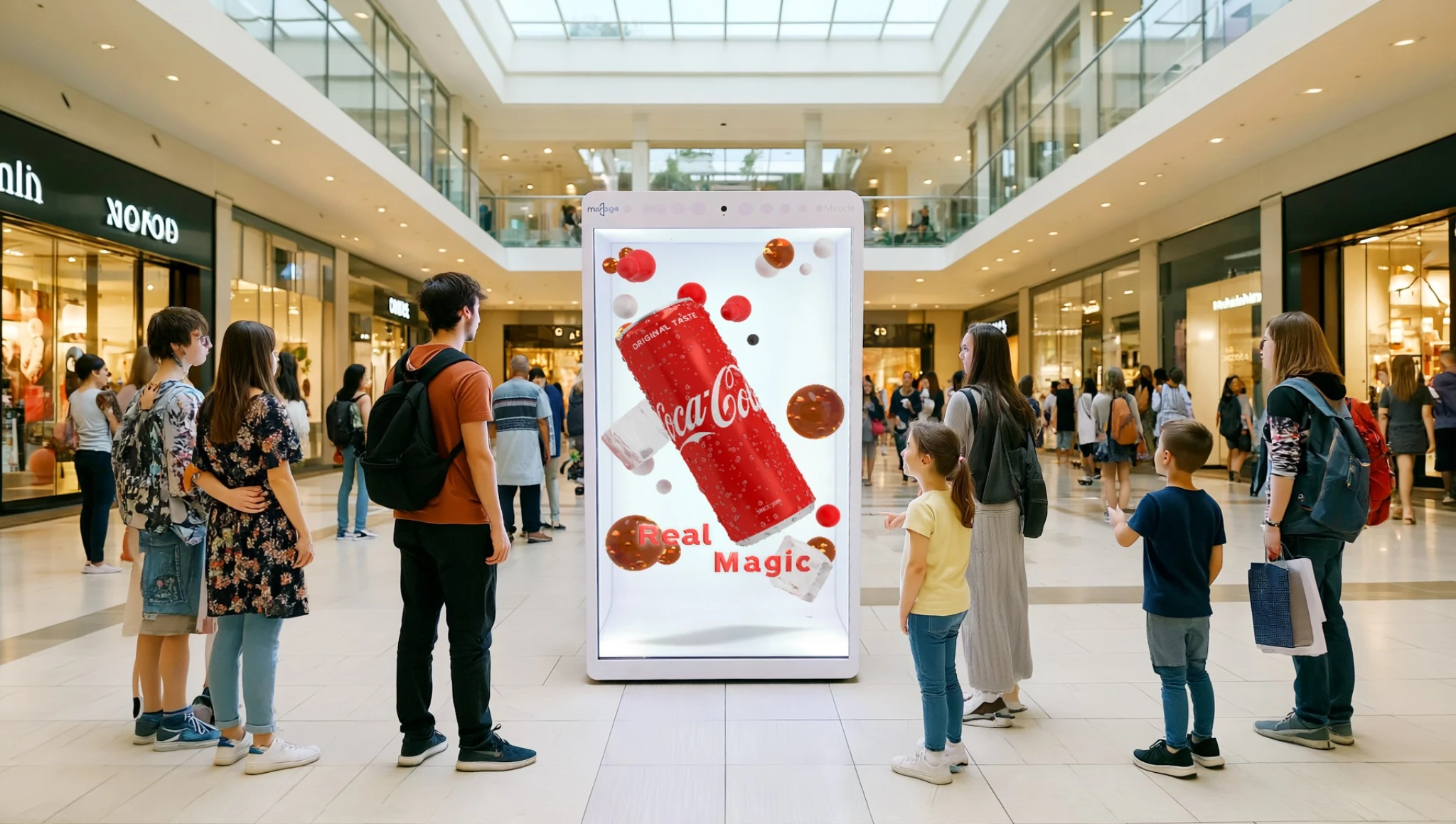 Hologram display experience in a shopping mall and retail media environment